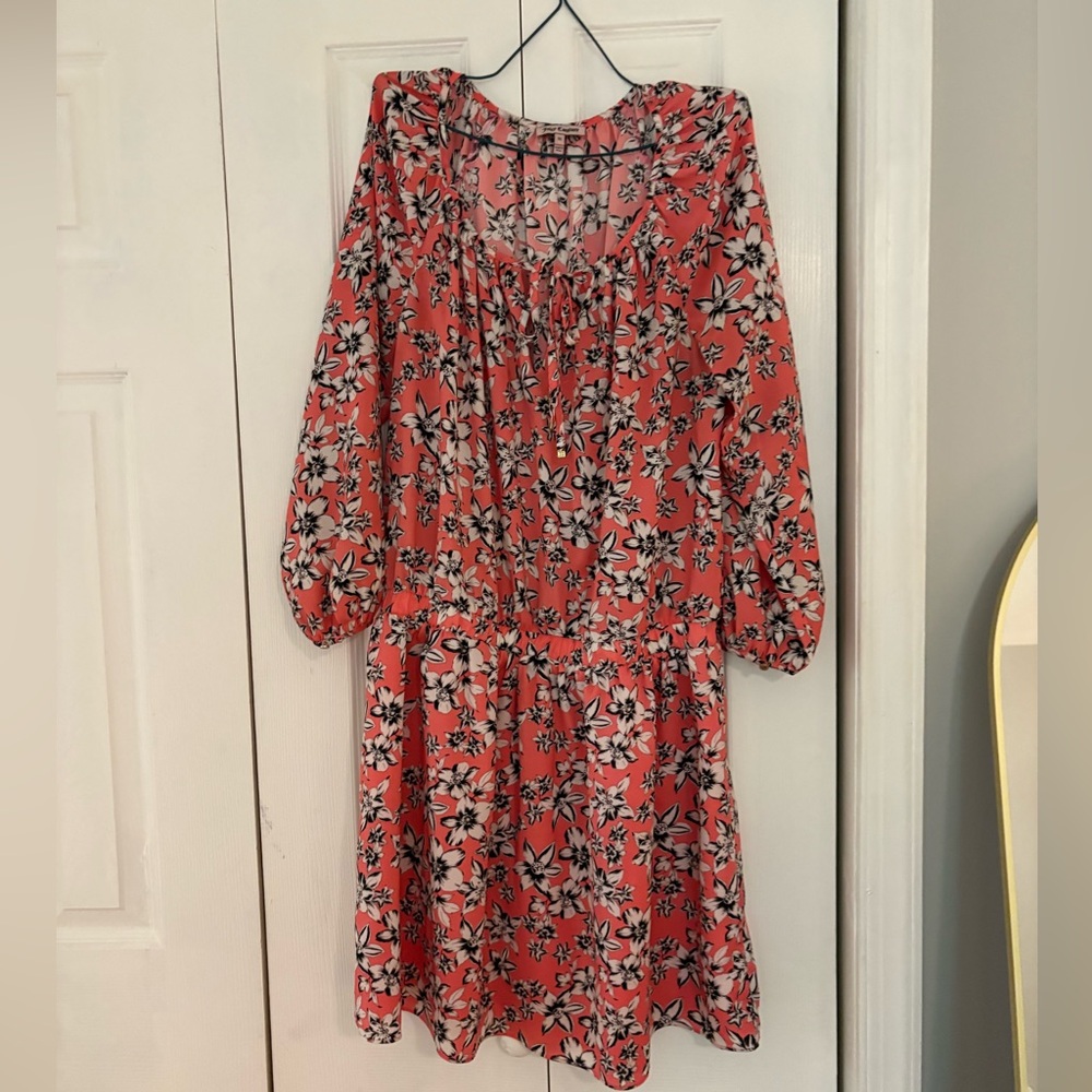 Juicy Couture Red and Black Floral Long Sleeve Flowy Dress